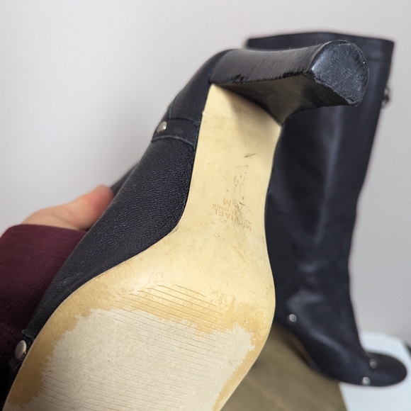 Michael Kors Fulton Black Leather Heeled Boots | Size 7.5, Studded Zip Detail, - Picture 13 of 14